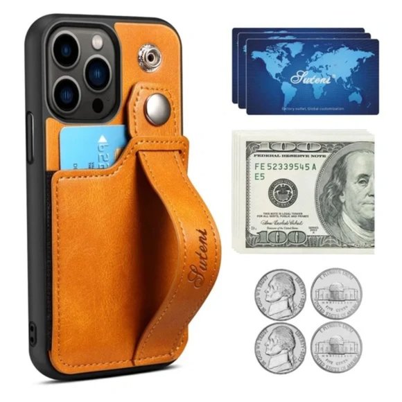 NEW LEATHER IPHONE 13 PRO MAX CASE NEW WITH STRAP - Picture 9 of 13